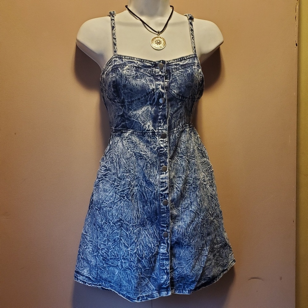 Denim Keyhole Open Back Skater Dress SZ S - Picture 2 of 5